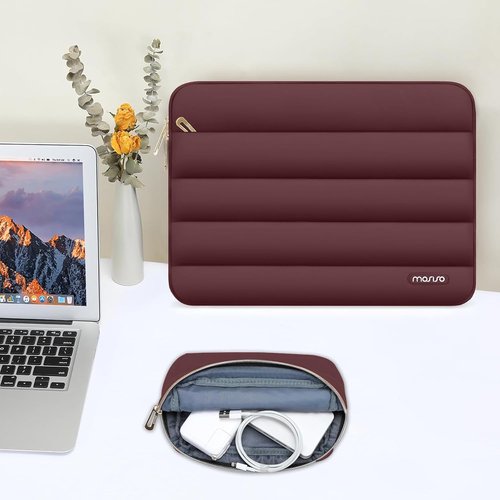 MOSISO Laptop Case - 13.3 Inch Puffy Sleeve for MacBook Air & More | Wine Red Polyester Design