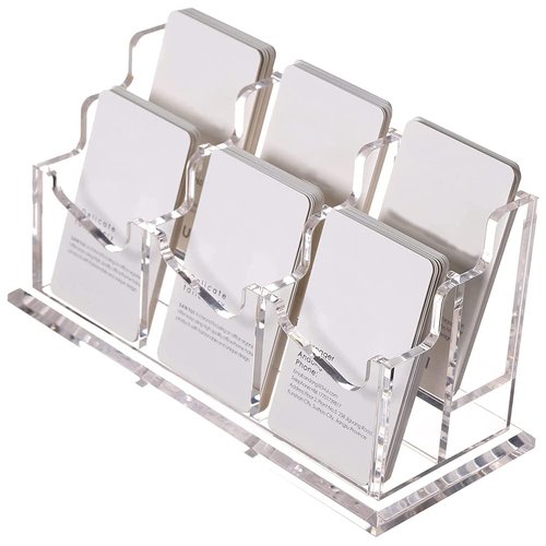 SHANGJI Business Card Holder for Desk，Vertical Clear Acrylic Business Card Display Holders for Desktop (2Tier 6Pocket), (BCH-01)