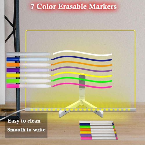 Transparent Glowing LED Note Board with Colors Reusable Planning Board 15.7 * 11.81Inch Dry Erase Board Office School Products Desktop with Remote Control Table Lamp Message Board with Stand
