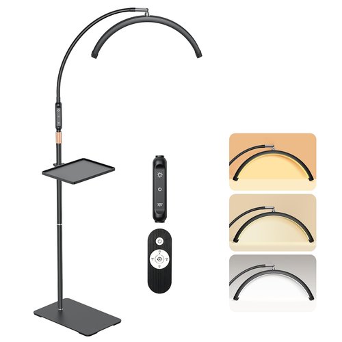 Mznoo Lash Light, Half Moon Lamp with Tool Tray, LED Moon Light for Eyelash Extensions, Adjustable Color Modes and Flexible Gooseneck, Suitable for Beauty Salons and Beginner DIY (Black)