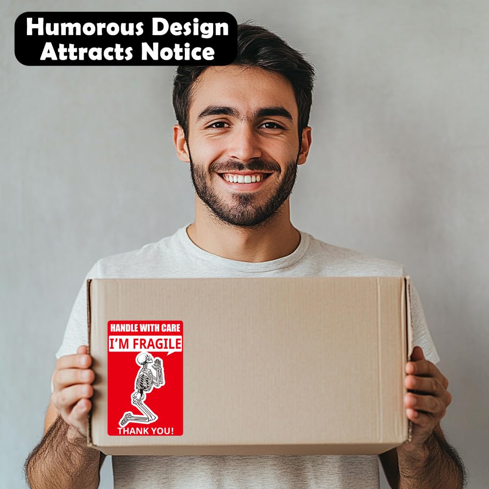 3x2 Inch Funny Fragile Stickers for Shipping - Cry Meme Design, 500 Strong Adhesive Labels, Handle with Care Stickers for Moving and Packaging (1 Roll)