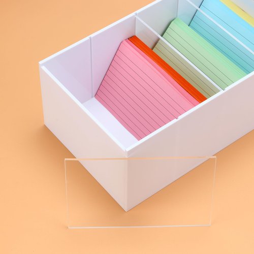 YINSHCO 3x5'' Index Card Holder, Acrylic Business Index Card Box with Dividers, Transparent Index Card Organizer Case File Note Flash Card Storage Case, 10''W x 6''D x 4''H