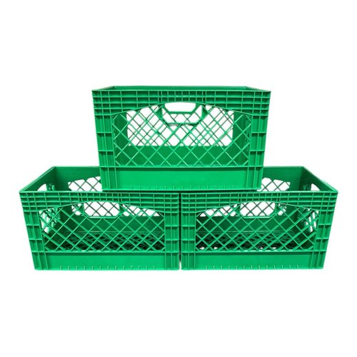 Juggernaut Storage 3-Pack Stackable Heavy Duty Crates with Handles, 24 Qt, Green
