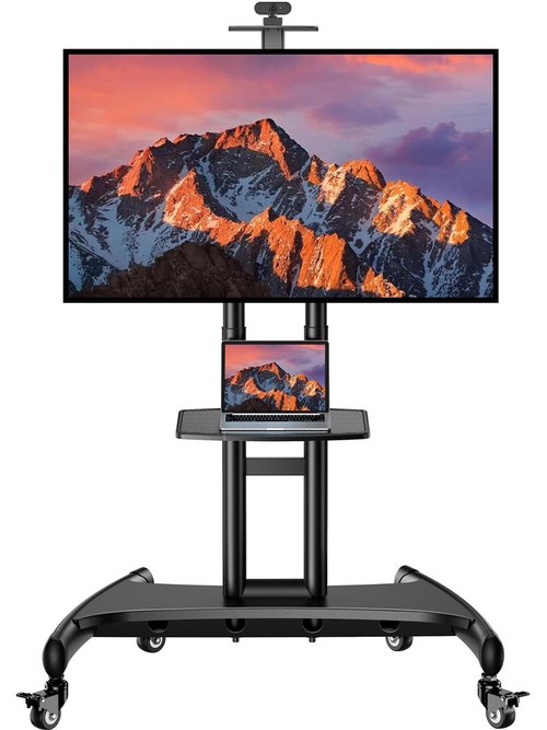 PERLESMITH Rolling TV Stand with Wheels for 32-82 Inch LCD LED 4K Flat Screen TVs, Tilt Mobile TV Cart with Shelf Holds Up to 100 lbs, Height Adjustable Floor TV Stand Max VESA 600x400mm- PSTVMC05