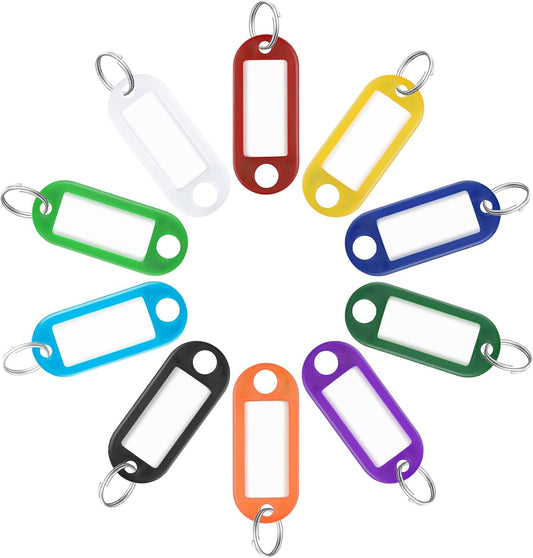 Uniclife Key Tags - 2 Inch Tough Plastic Item Identifiers with Blank Labels | 10 Assorted Colors, 10 Pack
