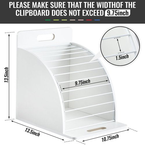 Wonderjune 2 Pcs Wooden Clipboard Holder Storage Metal Rack with Raised Side Panel Clipboard Organization for Classroom Office School Teacher, Clip Boards Not Included (White)
