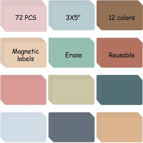 Ctosree 72 Pcs 3" x 5" Dry Erase Magnet Labels Colorful Dry Erase Magnets Reusable Magnetic Name Tags Waterproof Magnetic Label Stickers for School, Classroom, Office, Home(Multicolor)