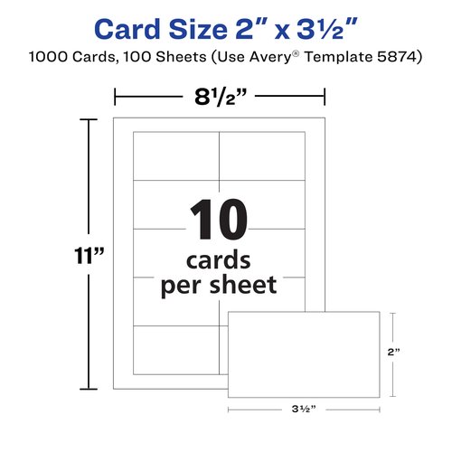 Avery Clean Edge Printable Business Cards with Sure Feed Technology, 2" x 3.5", White, 1,000 Blank Cards for Laser Printers (5874)