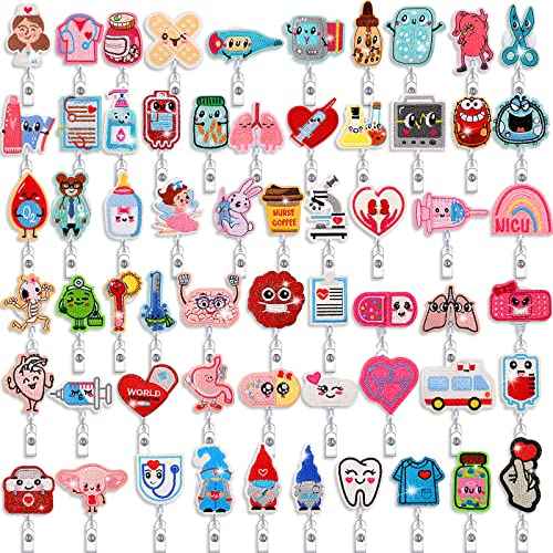 Cindeer 60 Pcs Felt Nurse Badge Reel Retractable Badge Holders Cute Felt Themed Holders with Alligator Clip Holiday Gifts for Doctor Nurse Hospital Teacher Student