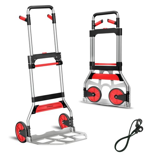 Teprovo Folding Hand Truck Dolly Cart,340LB Capacity Portable Aluminum Dolly Cart with Telescoping Handle and 7 Inch Rubber Wheels for Moving