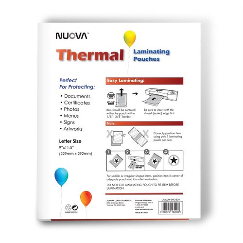 Nuova Premium Thermal Laminating Pouches, 9" x 11.5"/Letter Size/3 mil, 200 Pack (LP200H)