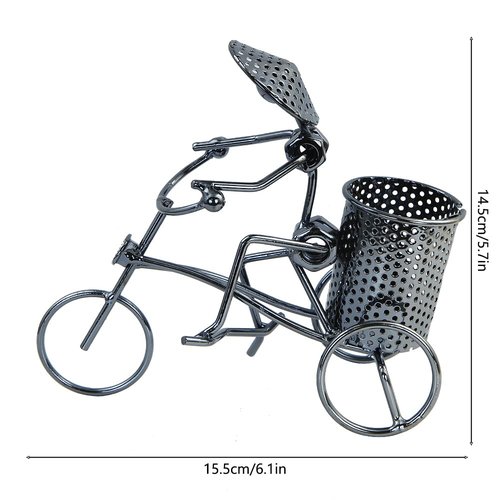 Winterworm Creative Tricycle Iron Statue Pencil Holder,Metal Bicycle Sculpture Figure Pen Container Holder Pencil Cup for Home Office Library Desk Decoration Birthday Christmas Ideal Gift(A050C)
