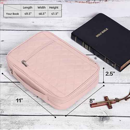 FINDCOZY Bible Cover for Women, Durable Carrying Book Case Church Bag for Biblical Accessories with Handle and Zippered Pocket, for Scriptures, Pink