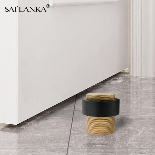 SAILANKA Solid Brass Door Stopper Heavy Duty Cylindrical Floor Mount Door Stop with Rubber, Wall Protector Mounted Doorstop Protect Door Knobs, 1-3/5" Height, 4 Pack, Brushed Brass