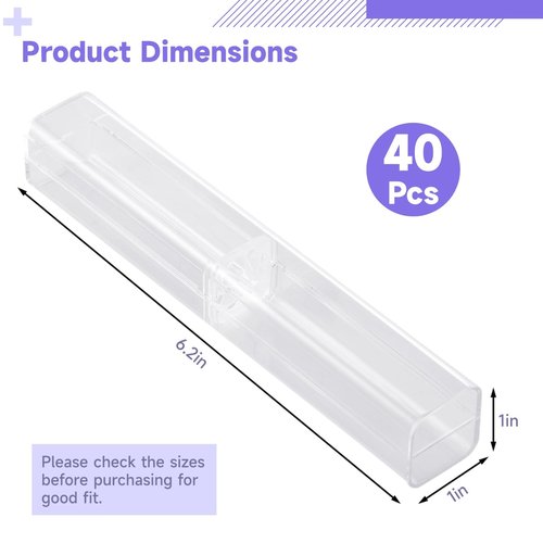 OMISTAR 40 Pcs Pen Gift Boxes, Clear Acrylic Pen Cases Reusable Pen Storage Containers Transparent Plastic Pencil Display Boxes, Empty Single Pen Holders for School Office Gift Packaging