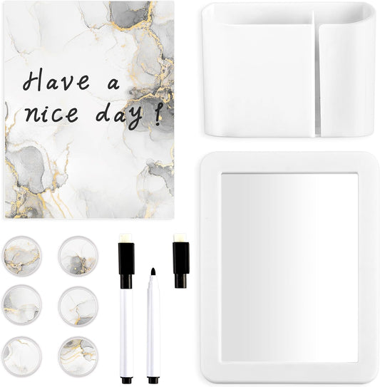 Skiennix School Locker Accessories Kit - 11 Pcs Magnetic Decor with Marble Print Whiteboard & Mirror