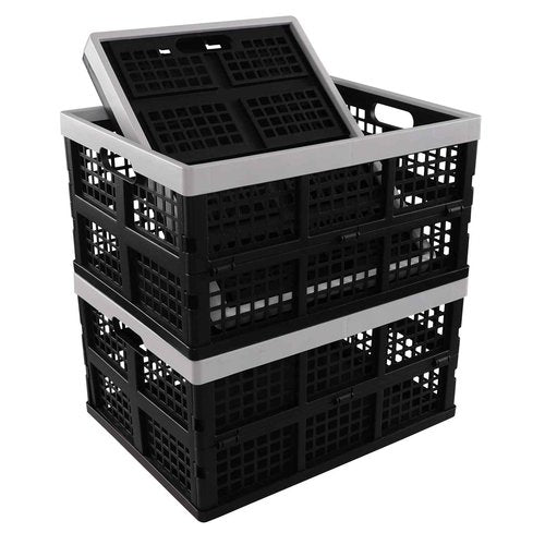 Esdiplot 3 Pack 34 Quart Large Plastic Collapsible Storage Crate, Plastic Folding Containers Bin Stackable Basket