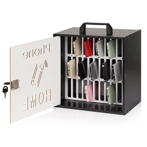 Lzttyee Cell Phone Holder Classroom 33 Slots Wooden Cell Phone Storage Cabinet Pocket Chart with Handle and Security Lock for Classroom Office (33 Grid Cabinet Black)