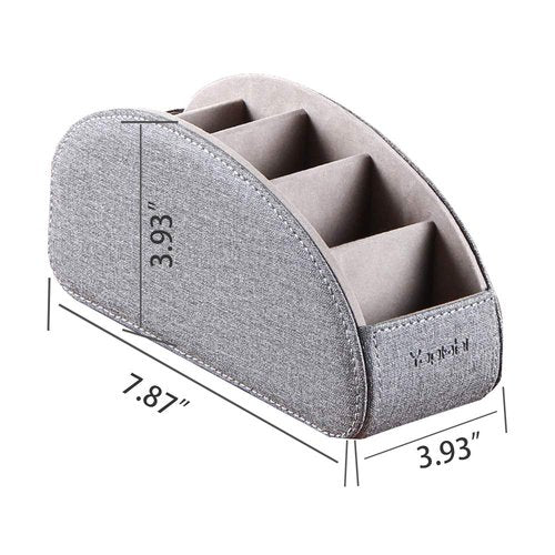 TV Remote Control Holder with 5 Compartments,Pu Leather Remote Caddy/Box/Tray Nightstand Desktop Storage Organizer Store DVD,Blu-Ray,Media Player,Heater Controllers and Makeup Office Supplies Grey