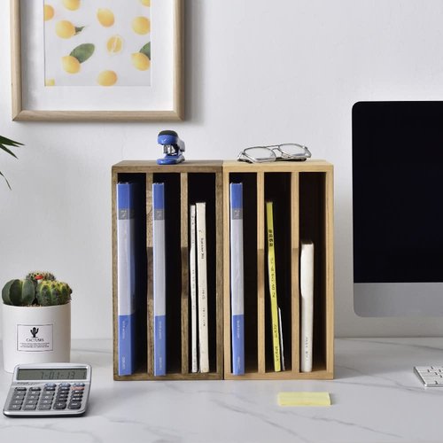 KIRIGEN Wooden Desktop Organizer Paper Storage Letter Tray File Sorter - Desk Rack Magazine File Dividers Holders for Home Office Accessories with 3 Layer Trays Dark Brown (3KWJG-DBR)