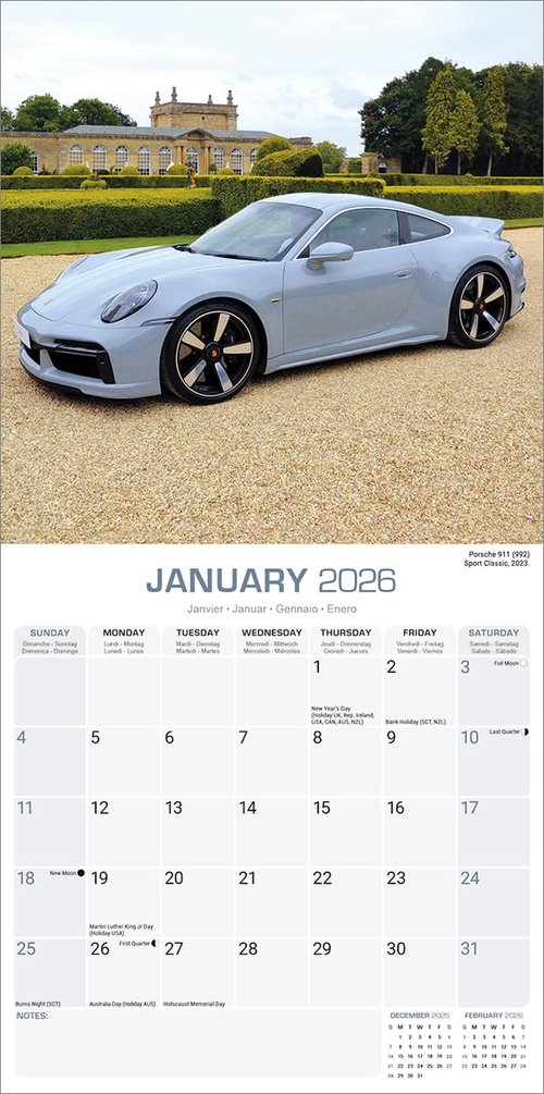 Porsche Calendar 2026 | 12 Month Wall Calendar | Avonside Publishing | Plastic Free Packaging