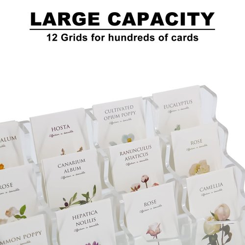 Patioer Clear Acrylic Business Card Holder for Desk 11 x 4.9 x 5.1 inches, 3 Tier 12 Pockets Multiple Card Stand Business Card Holder Display Office