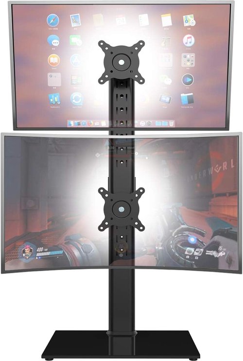 Dual Monitor Stand | Adjustable Vertical Riser for Two 13-34 Inch Screens - Swivel & Tilt, Holds Up to 44 lbs