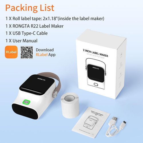 Rongta Bluetooth Label Maker Machine with Tape, Thermal Label Printer for Office, Small Business Essentials, Home Organization, Portable Inkless Sticker Label Maker with 2x1.18 inch Labels-150pcs