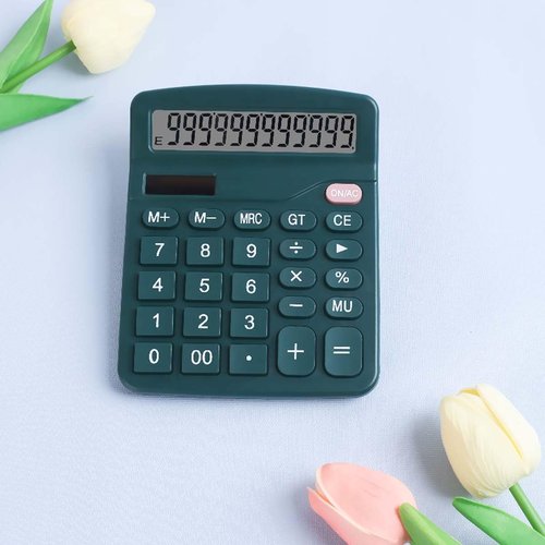 Regine Switzerland Office Desk Calculator - Dual Power Financial Calculator with Large Display (Green)