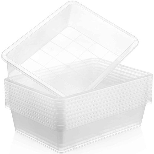 Hoteam 10 Pcs Flat Storage Organizer Tray Bin Letter Size Paper Tray for Classroom Plastic Stackable File Organizer for School Office Teacher Book Organization（ Clear, 13.78 x 9.84 x 3.15 Inch）
