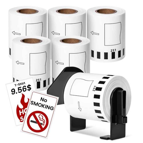 MarkDomain 6 Rolls DK-2251 Black/Red Continuous Length Label Replace for Brother DK 2251 White Paper Tape 2.4in x 50ft Compatible QL-800, QL-810W, QL-820NWB