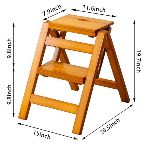 SOBIBO Wooden Step Stool, Foldable 2 Step Ladder, Solid Wood Ladder Stool for for Home, Kitchen & Garden Walnut