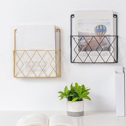 Yardenfun Wall-mounted Books Storage Rack Magazine Holder Golden Iron Book Organizer for Home Decor Office Stylish Book Supporter Container for Shelves