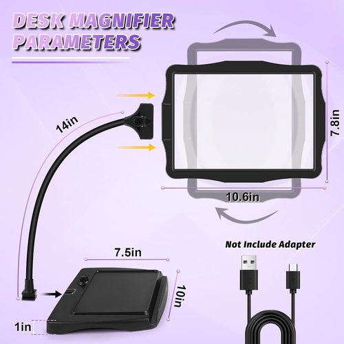 Skiennix 5X Rechargeable Magnifying Glass - LED Light & Flexible Gooseneck Stand | Ideal for Reading, Crafts & DIY