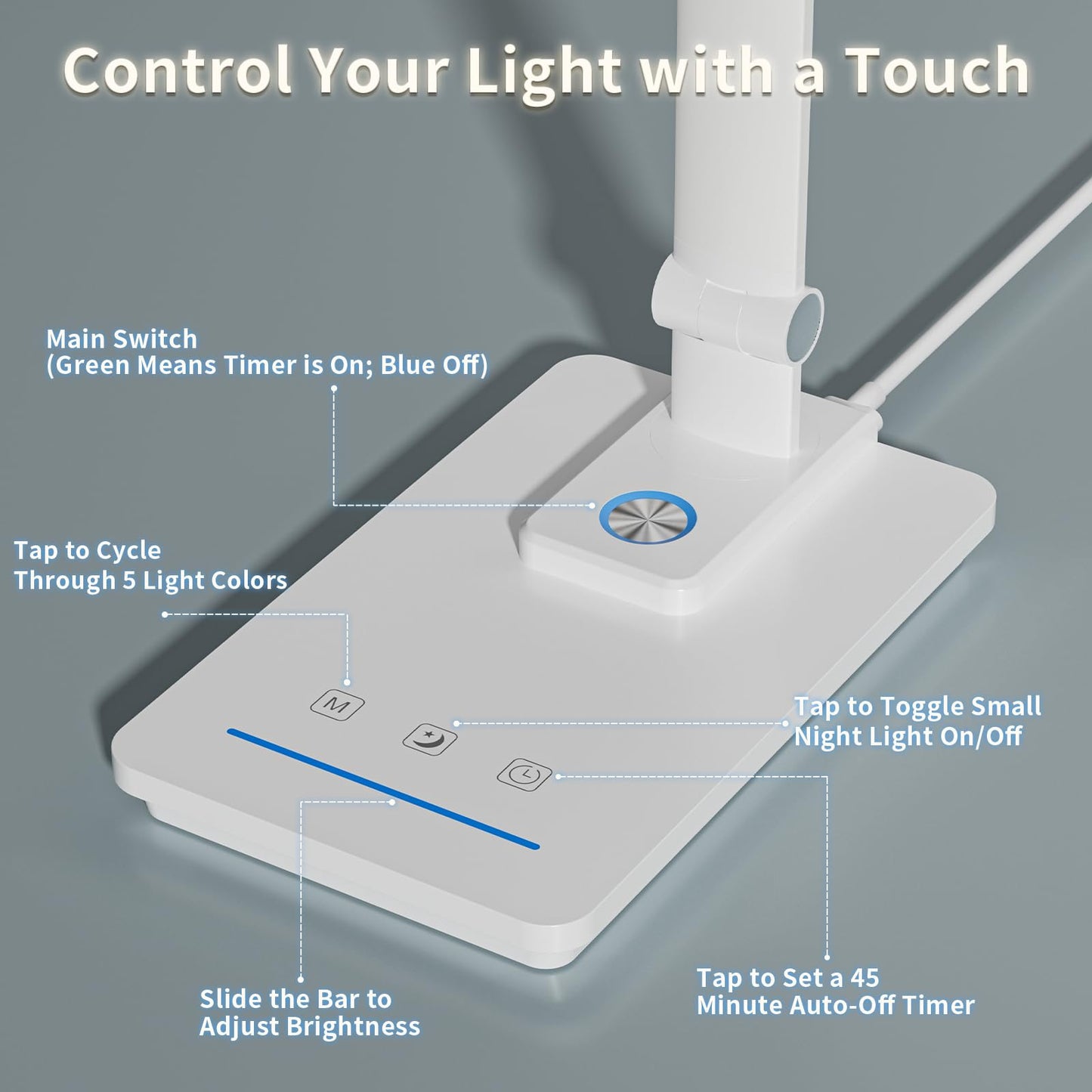 ELECTRI LED Desk Lamp, Touch Desk Light with USB Port, 5 Color & Stepless Dimming, 360° Rotatable ＆ Foldable, Reading Lamp for Table Study Work Office Nail Craft Puzzle(with Adapter) (Black)