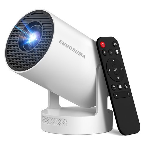 ENUOSUMA Projector 4K Support, HY300 Ultra Mini Projector with Wifi6 and Bluetooth, 5w Soundbase Speaker, Auto Vertical Keystone 210°Rotatable Portable Proyector for Home Bedroom Outdoor