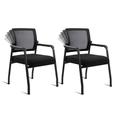 KLASIKA Guest Reception Chair No Wheels with Adjustable Mesh Backrest, Arm Chair with Ergonomic Lumbar Support and Thickened Seats Cushion, Waiting Room Chairs for Office School Church, Black, 2PACK