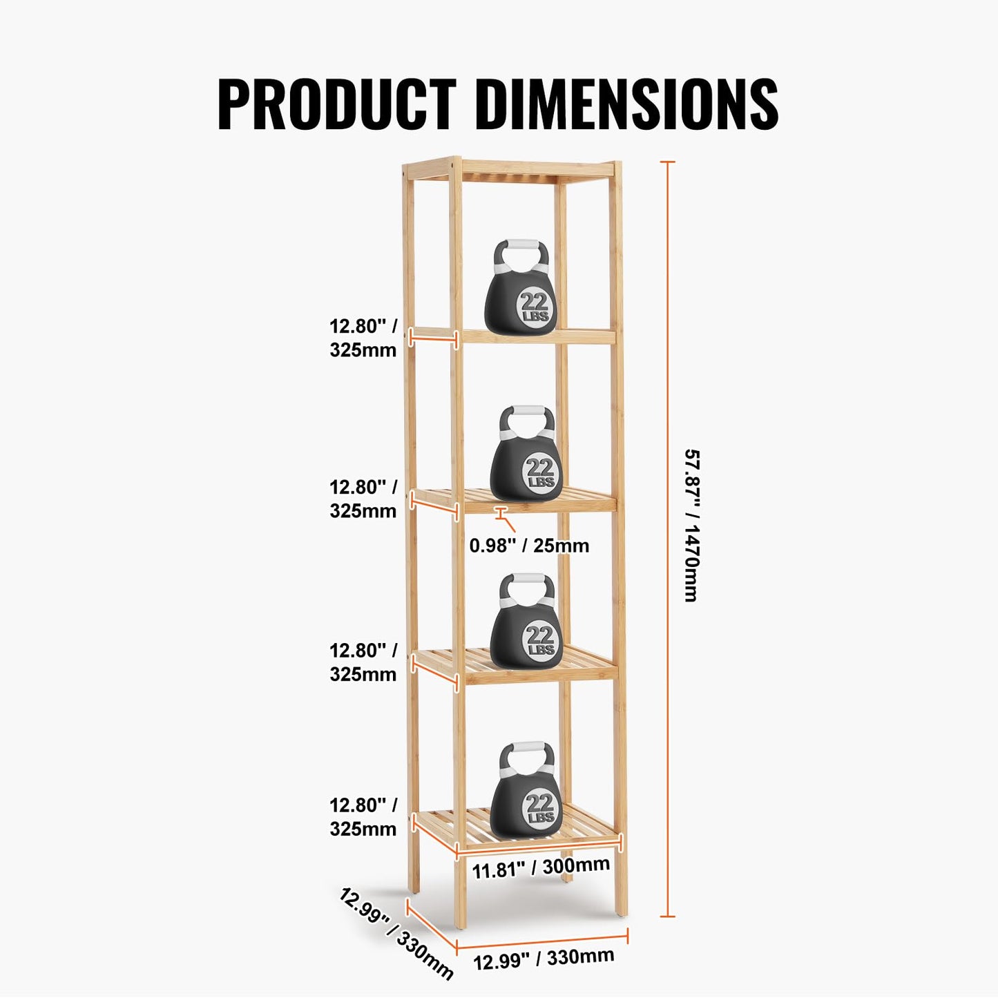 VEVOR 5-Tier Bathroom Standing Shelf, Narrow Shelving Unit, Display Storage Rack Organizer, Freestanding Flower Plant Stand, Multifunctional Bamboo Shelf Ideal for Bathroom, Kitchen, Home, Natural