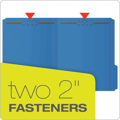 Pendaflex Fastener Folders, 2 Fasteners, Letter Size, Blue and Yellow, 50 per Box