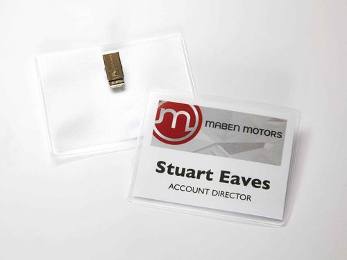Avery Customizable Name Badges, Clip Style, 3" x 4", Clear Name Tag Holders, White Laser/Inkjet Printable Inserts, 100 Total (74541)