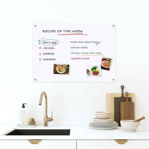 WALGLASS Glass Whiteboard 24"x18" Magnetic Glass Board, Framless Dry Erase Board for Wall, Office, School, Includes 6 Strong Magnets, 1 Pen Tray(Ultra White)