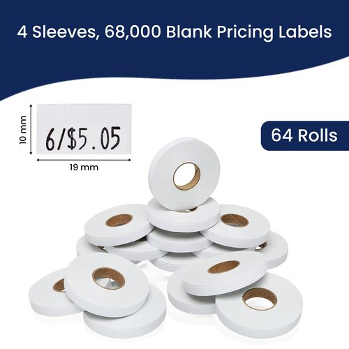 White Pricing Labels for Monarch 1110 Price Gun - 4 Sleeves, 68,000 Pricemarking Labels