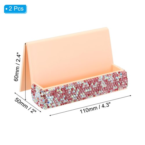 PATIKIL Business Card Holder for Desk, 2 Pack Rhinestone Business Card Holders Crystal Card Stand Organizer Cards Display for Office Exhibition, Pink