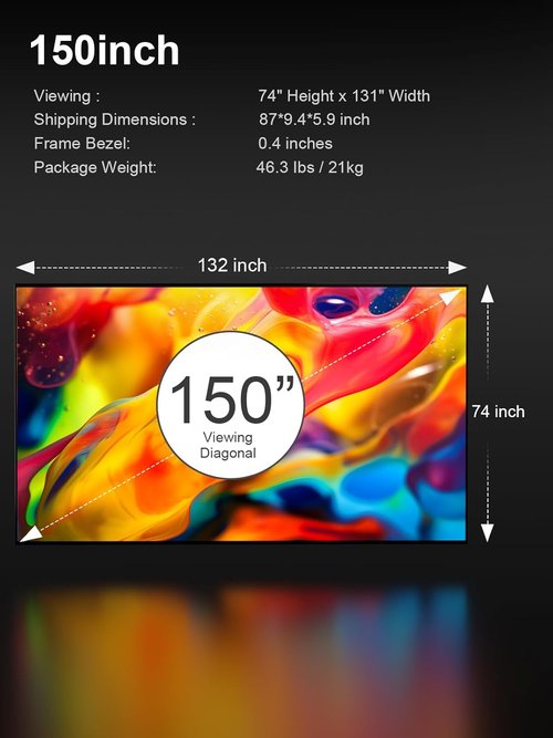 AWOL VISION 150-Inch Fixed Frame Projector Screen - 4K/8K Ultra HD, 1.3 dB Peak Gain, Active 3D