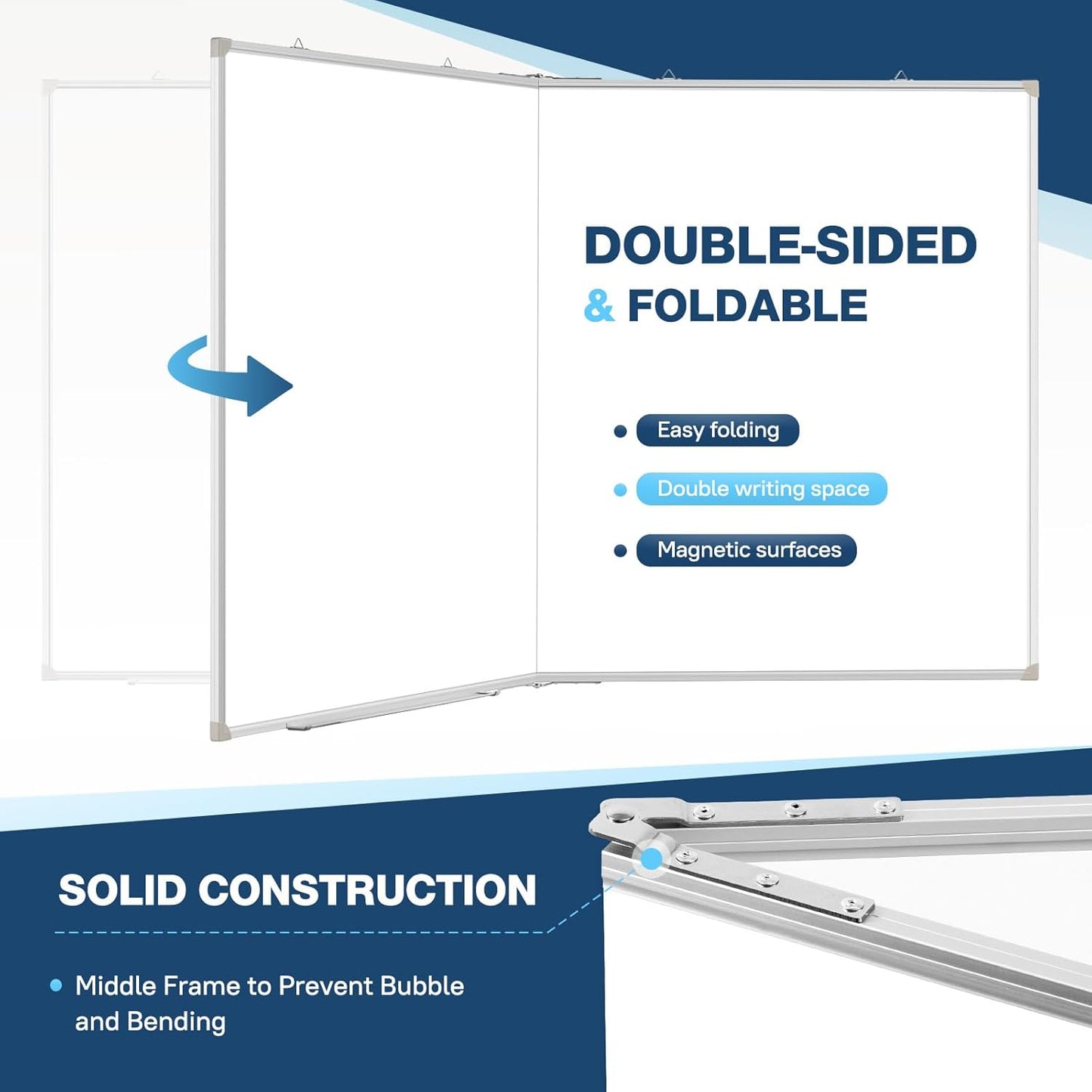 WALGLASS Large Dry Erase Board - Double-Sided Magnetic Whiteboard, 60" x 48" for Office & Home