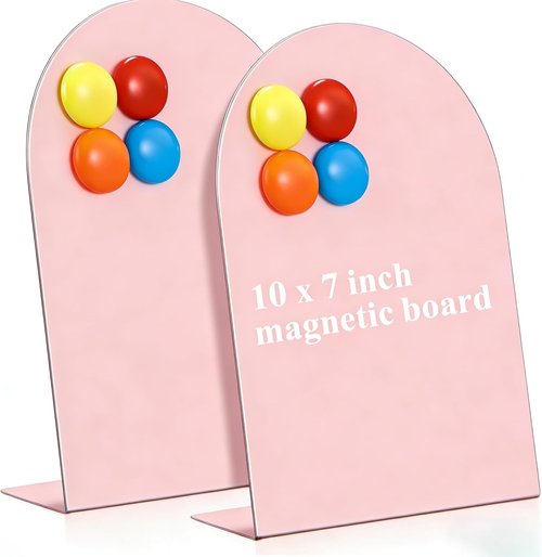 Arched Magnetic Bulletin Board by [Brand Name] - 2 Pcs Memo Display Easel Stand | Pink, 10 x 7 Inch