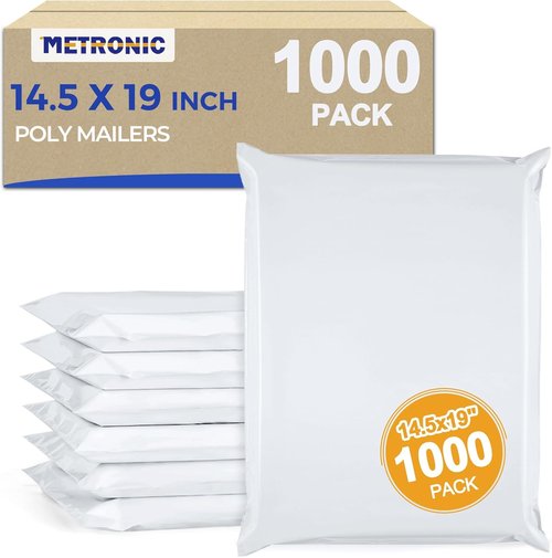 Metronic Poly Mailers - Heavy Duty Waterproof Shipping Bags | 14x19 Inches | 1000 Pack, White