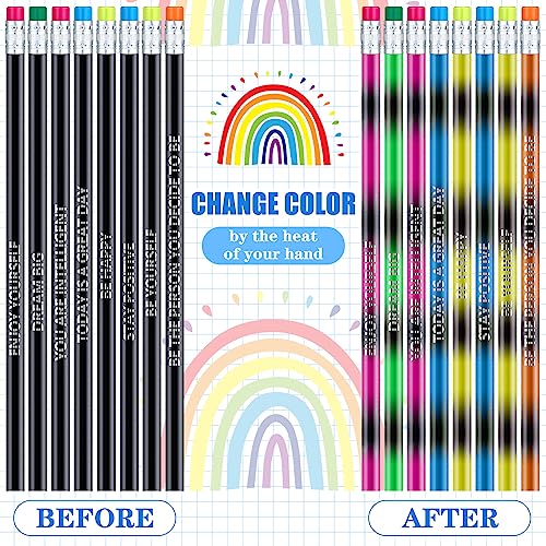 TecUnite 240 Pcs Inspirational Pencils Bookmarks 120 Set Motivational Bookmarks Thermochromic Color Changing Pencils Back to School Supplies for Student Reading Classroom Teacher Positive Reward Gift