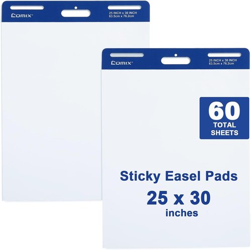 Comix Sticky Easel Pad - 25 x 30 Inches Self-Stick Flip Chart Paper | 30 Sheets Per Pad, 2 Pads