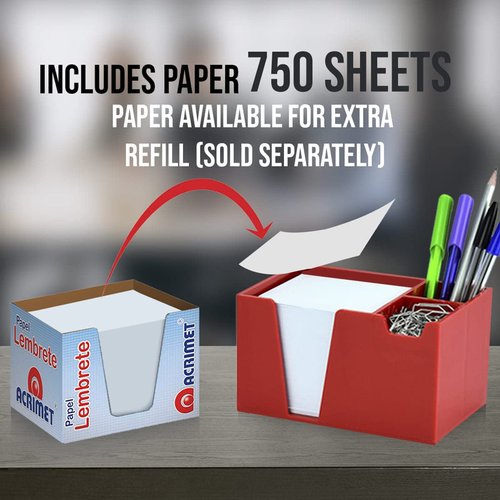 Acrimet Desktop Organizer Pencil, Pen, Paper, Clip, Caddy Holder (Plastic) (White Paper Included) (Solid Red Color)